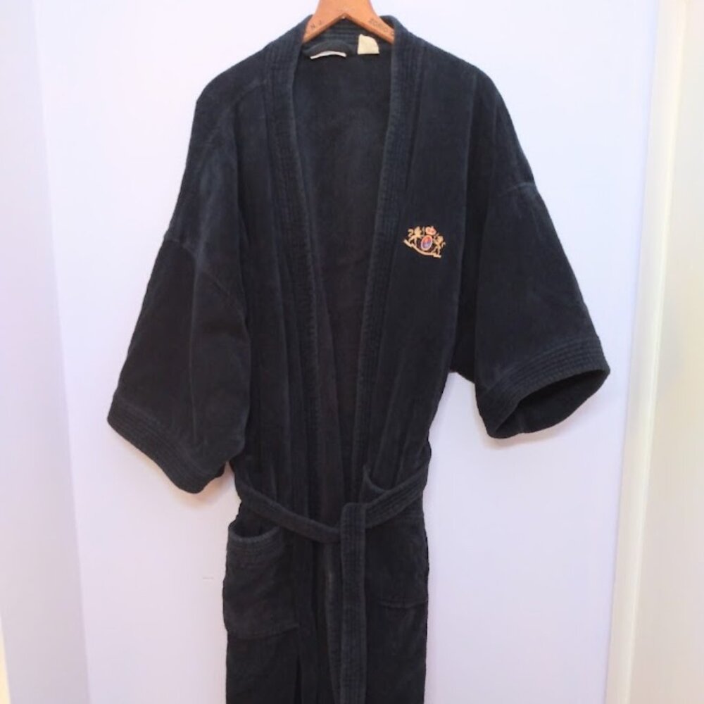 Vintage Men's Robe w/Belt Benson & Hedges Collectible OS Black 100% Cotton FLAWS